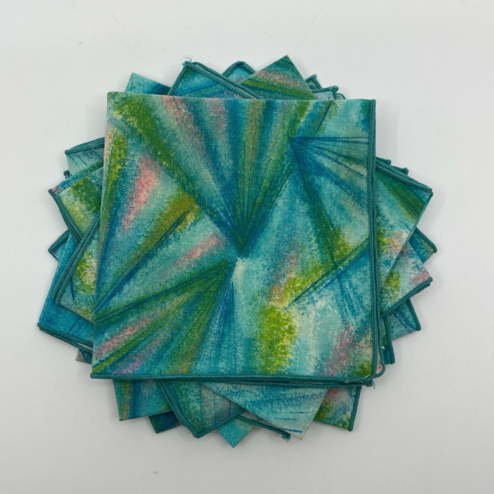 Vtg 60s Cocktail Napkins SET of 8 Cloth Atomic Turquoise Abstract MCM Mad Men